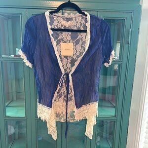 A’Reve Floral Lace Top in Blue and White
